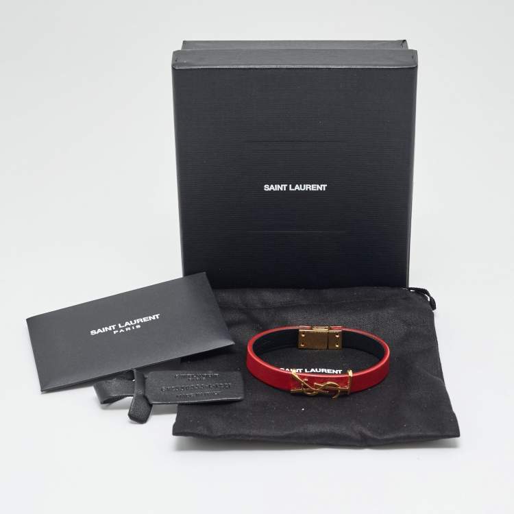 Pre Owned Yves Saint Laurent Opyum Leather Gold Tone Bracelet
