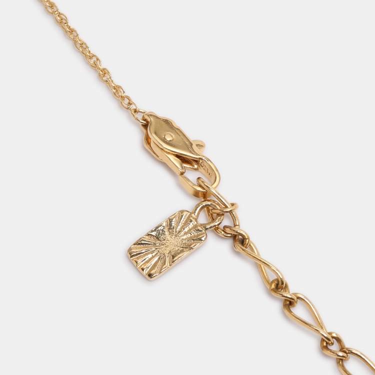 Pre Owned Yves Saint Laurent Gold Tone Crystal Logo Necklace