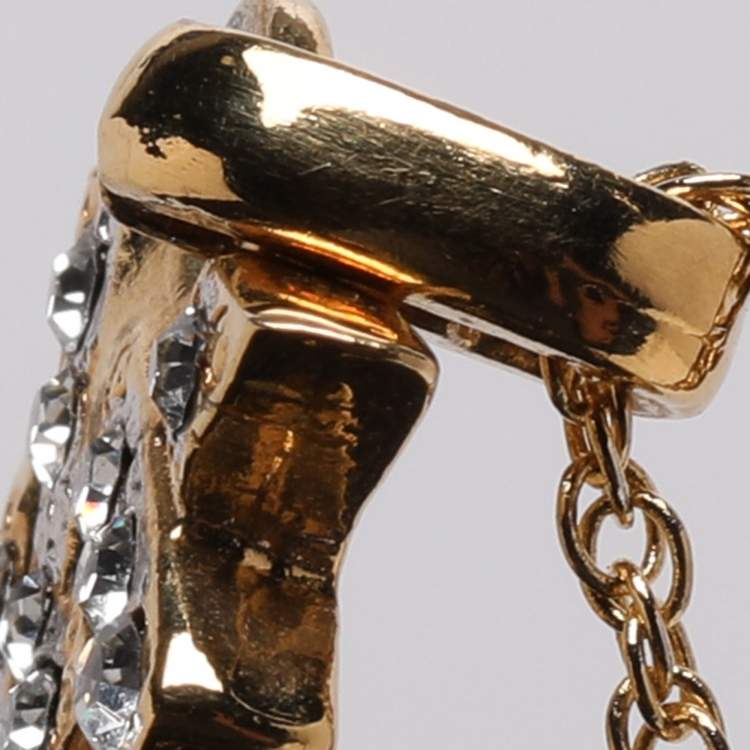 Pre Owned Yves Saint Laurent Gold Tone Crystal Logo Necklace