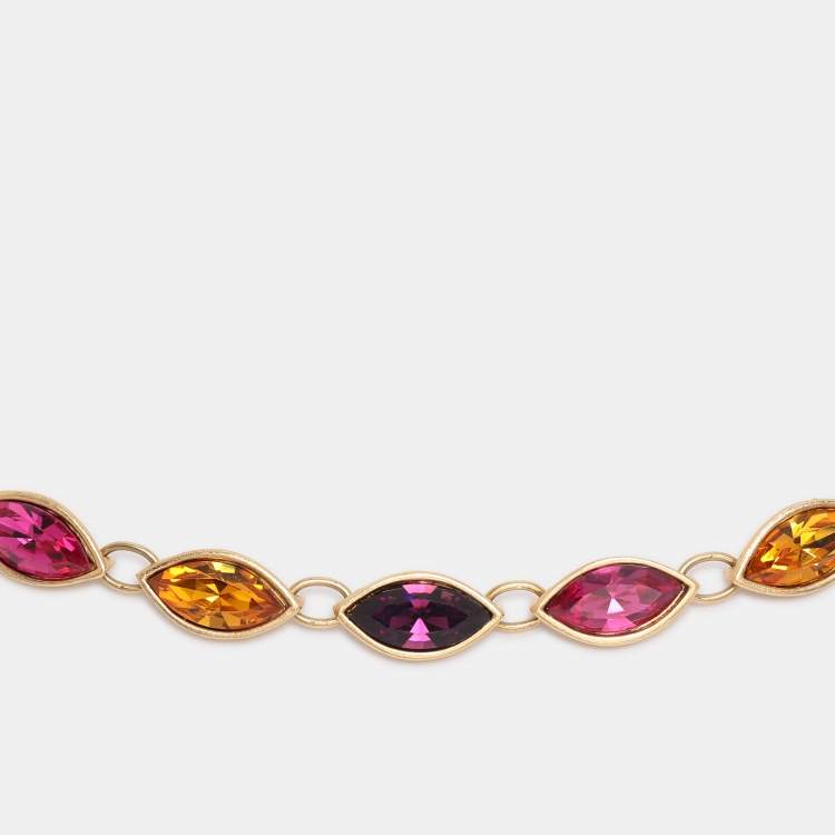 Pre Owned Yves Saint Laurent Gold Tone Multicolor Gemstone Choker Necklace 