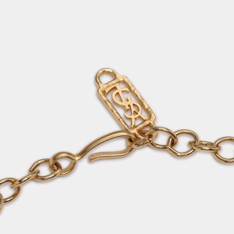 Pre Owned Yves Saint Laurent Gold Tone Multicolor Gemstone Choker Necklace 