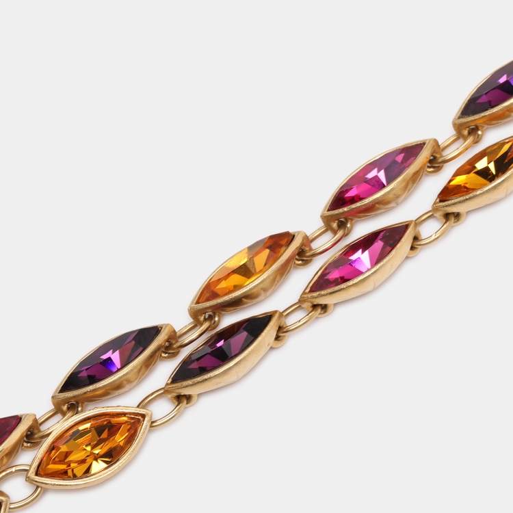 Pre Owned Yves Saint Laurent Gold Tone Multicolor Gemstone Choker Necklace 