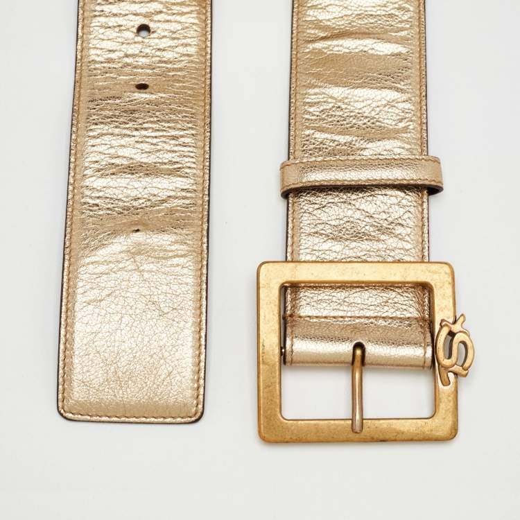 مملوكة مسبقًا حزام خصر إيف سان لوران جلد ذهبي معدني 70 سم