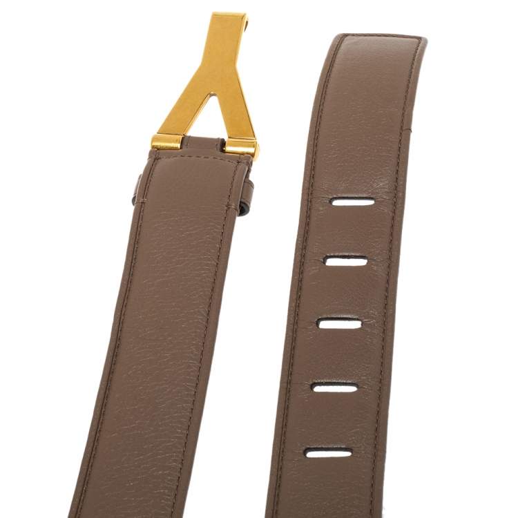 Pre Owned Yves Saint Laurent Brown Leather Y Buckle Belt 90CM