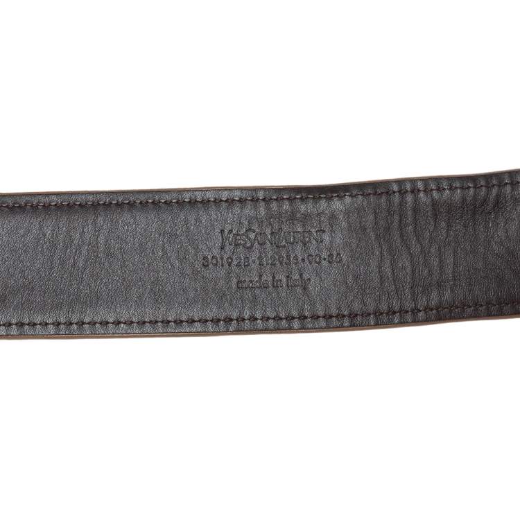 Pre Owned Yves Saint Laurent Brown Leather Y Buckle Belt 90CM