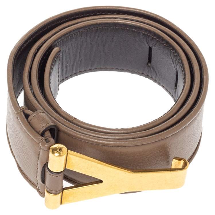 Pre Owned Yves Saint Laurent Brown Leather Y Buckle Belt 90CM