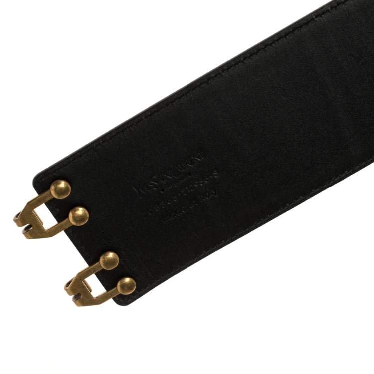 Pre Owned Yves Saint Laurent Grey/Black Croc Embossed Leather Waist Belt S