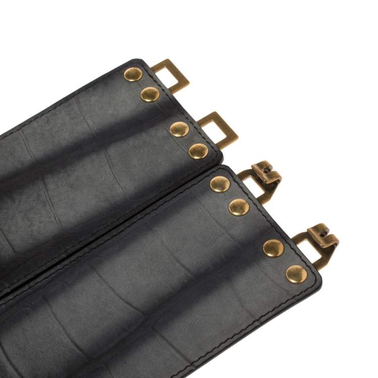 Pre Owned Yves Saint Laurent Grey/Black Croc Embossed Leather Waist Belt S