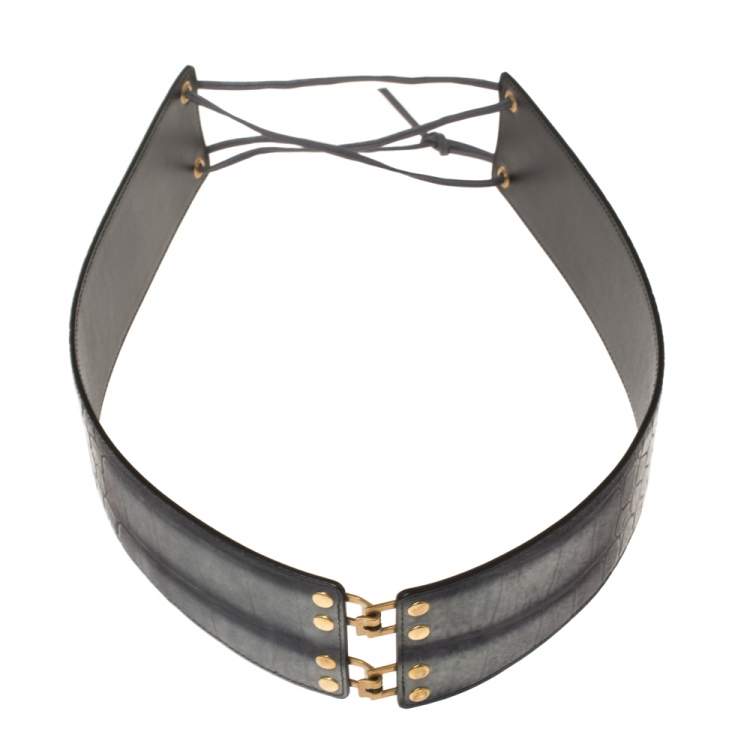 Pre Owned Yves Saint Laurent Grey/Black Croc Embossed Leather Waist Belt S