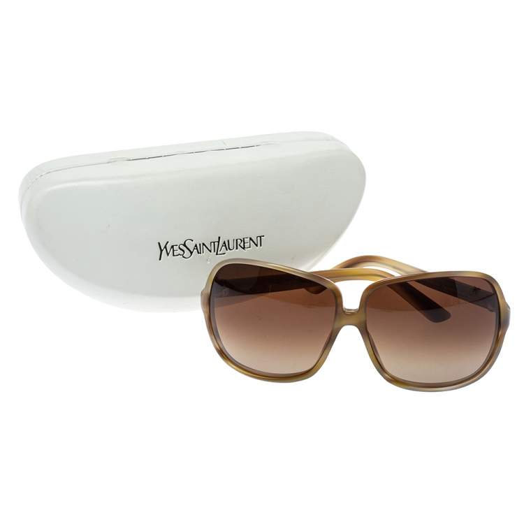 Pre Owned Yves Saint Laurent Beige/Brown Gradient YSL 6134/S Oversized Sunglasses