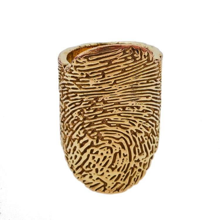 Pre Owned Yves Saint Laurent Embossed Fingerprint Gold Tone Ring 52