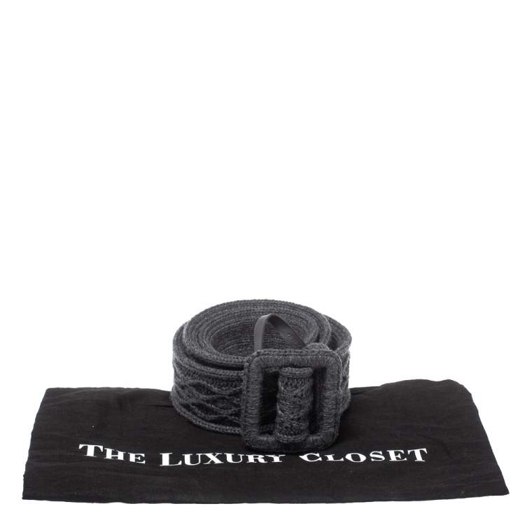 Pre Owned Yves Saint Laurent Grey Knitted Waist Belt 85CM