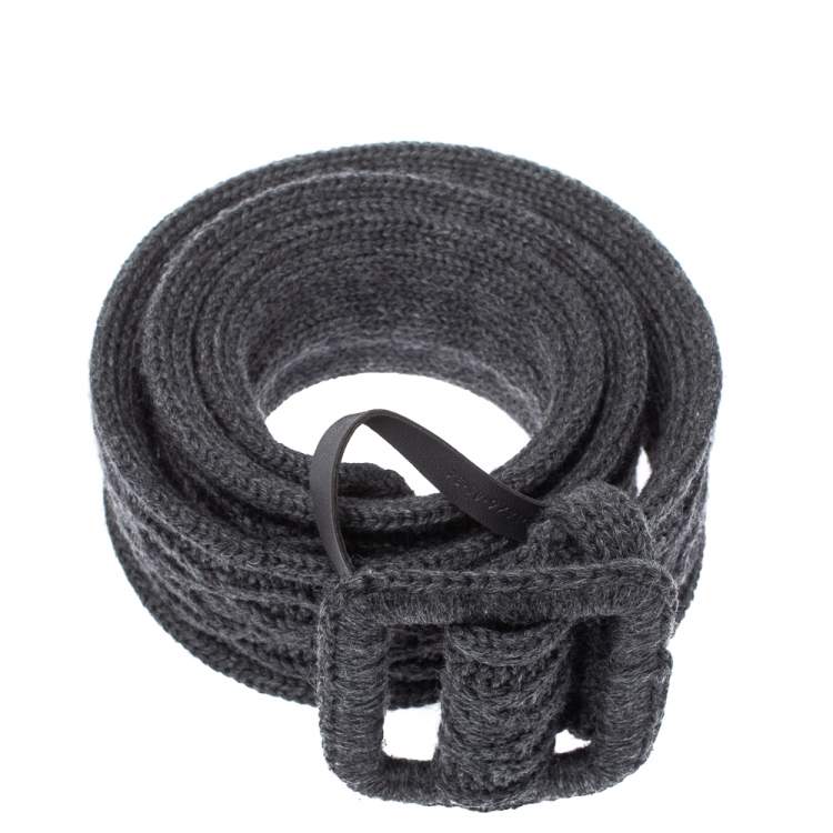 Pre Owned Yves Saint Laurent Grey Knitted Waist Belt 85CM
