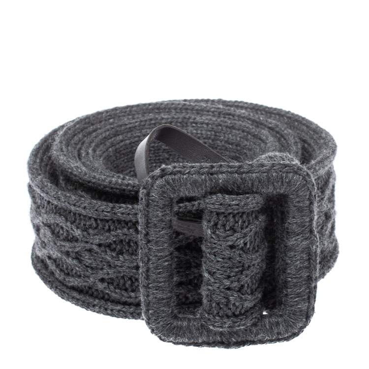 Pre Owned Yves Saint Laurent Grey Knitted Waist Belt 85CM