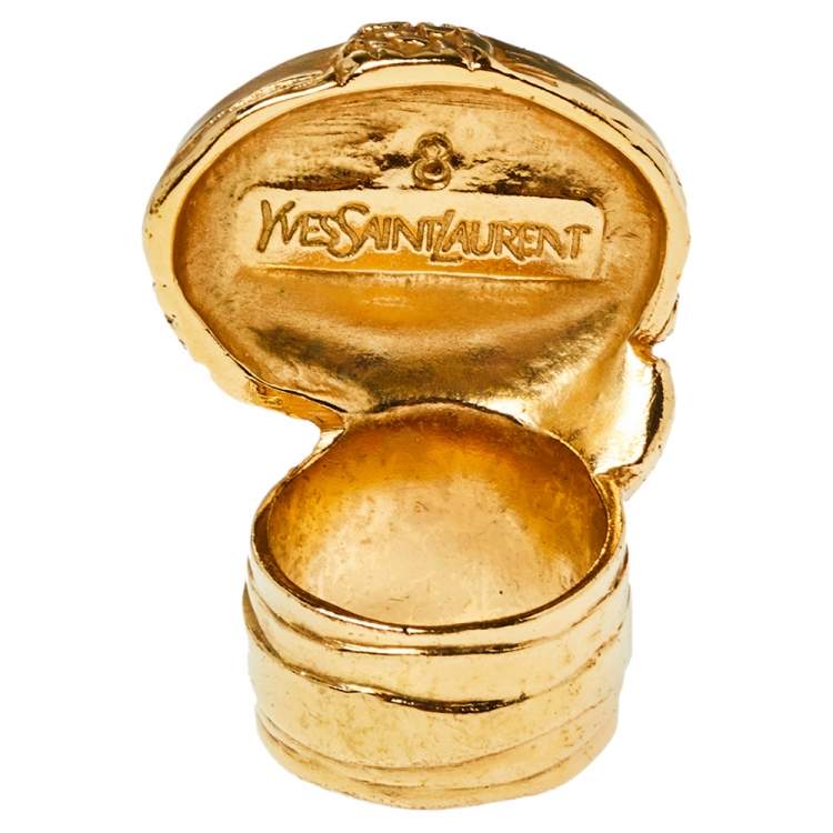 Pre Owned Yves Saint Laurent Black Cabochon Ovale Arty Ring Size EU 57