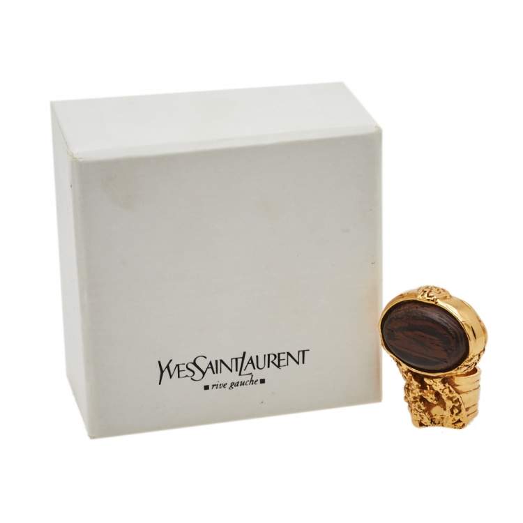 Pre Owned Yves Saint Laurent Wood Arty Ring Size EU 49