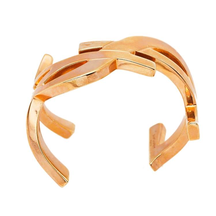 Pre Owned Yves Saint Laurent Rose Gold Tone Monogram Cuff Bracelet