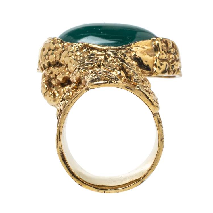 Pre Owned Yves Saint Laurent Green Cabochon Arty Ring Size 7