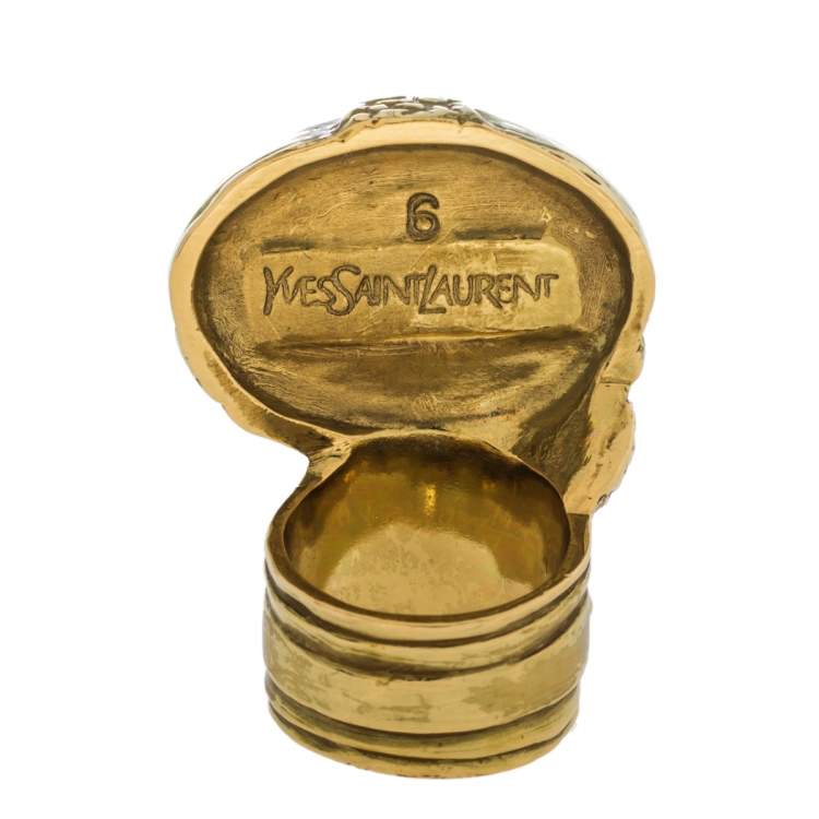 Pre Owned Yves Saint Laurent Blue Cabochon Gold Tone Arty Ring Size 6
