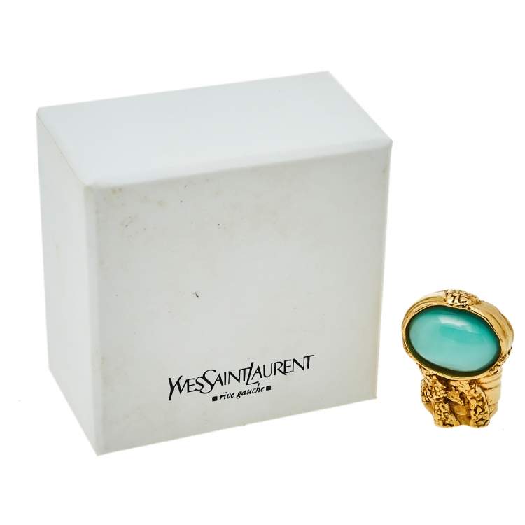 Pre Owned Yves Saint Laurent Green Cabochon Arty Ring Size 7