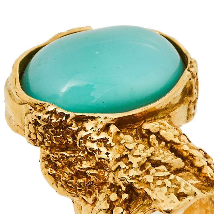 Pre Owned Yves Saint Laurent Green Cabochon Arty Ring Size 7