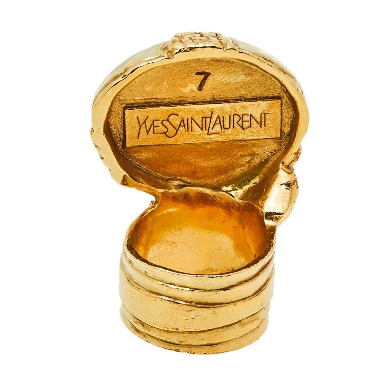 Pre Owned Yves Saint Laurent Green Cabochon Arty Ring Size 7