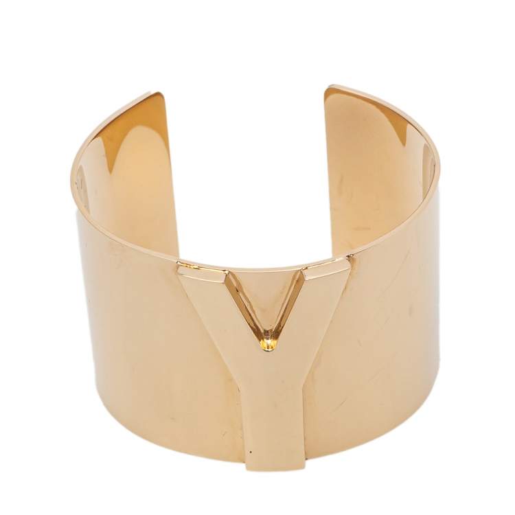 Pre Owned Yves Saint Laurent Y Gold Tone Cuff Bracelet