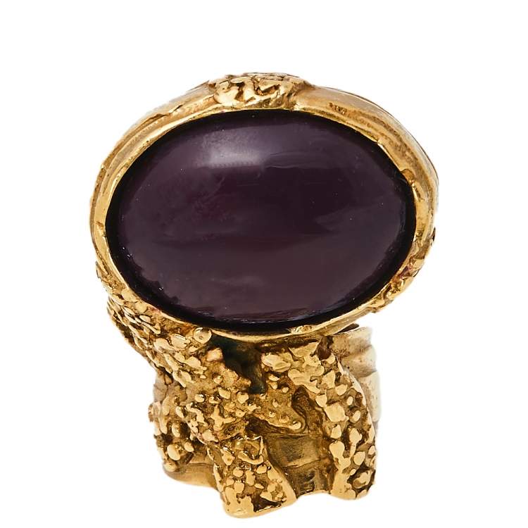 Yves Saint Laurent Purple Glass Cabochon Arty Oval Ring Size 5