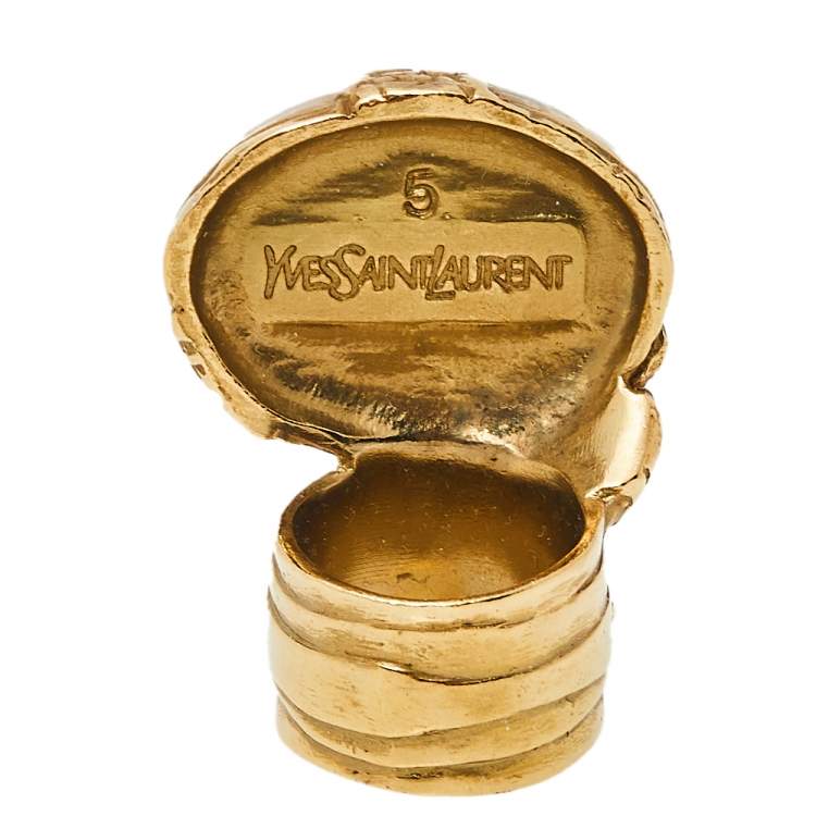 Pre Owned Yves Saint Laurent Purple Glass Cabochon Arty Oval Ring Size 5