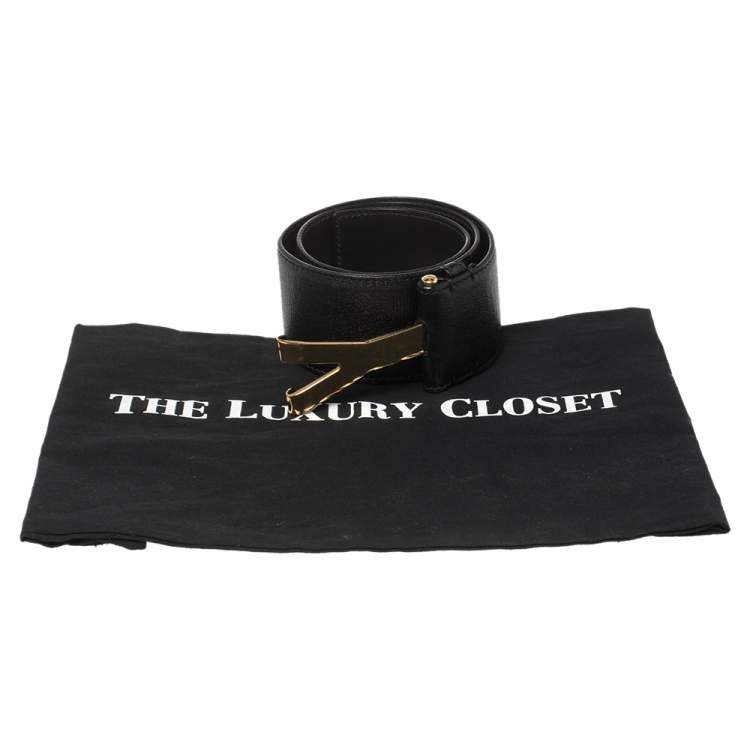 Pre Owned Yves Saint Laurent Black Leather Y Buckle Belt 70CM