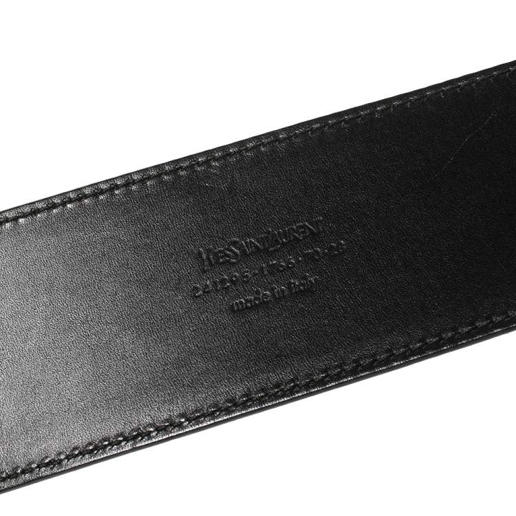 Pre Owned Yves Saint Laurent Black Leather Y Buckle Belt 70CM