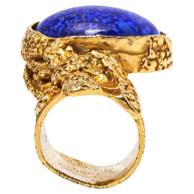 Pre Owned Yves Saint Laurent Blue Cabochon Arty Cocktail Ring Size EU 53