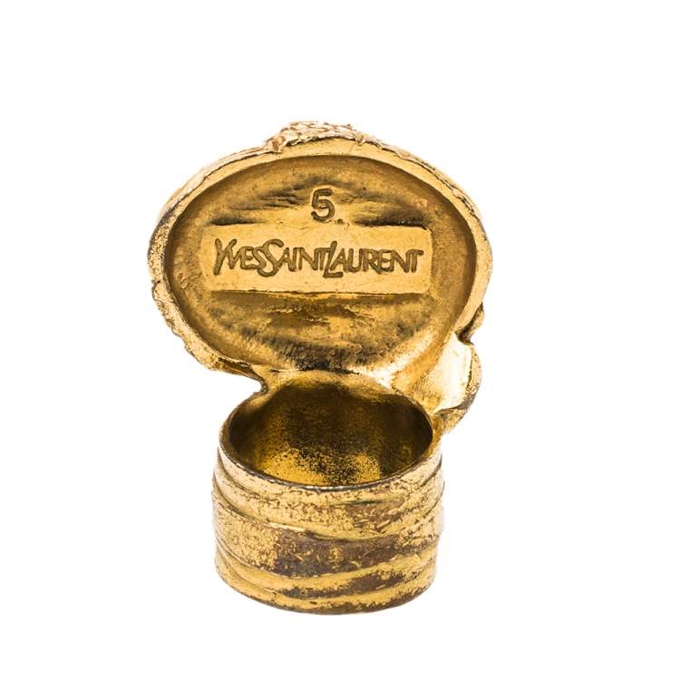 Pre Owned Yves Saint Laurent Black Cabochon Arty Cocktail Ring Size EU 49
