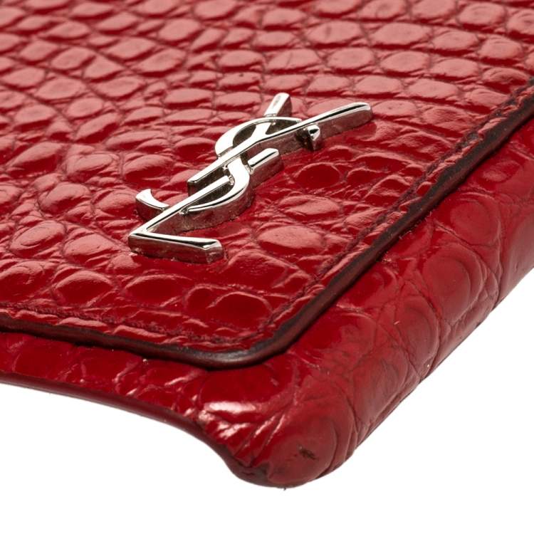 Pre Owned Saint Laurent Paris Red Croc Embossed Leather iPhone XS Max Case
