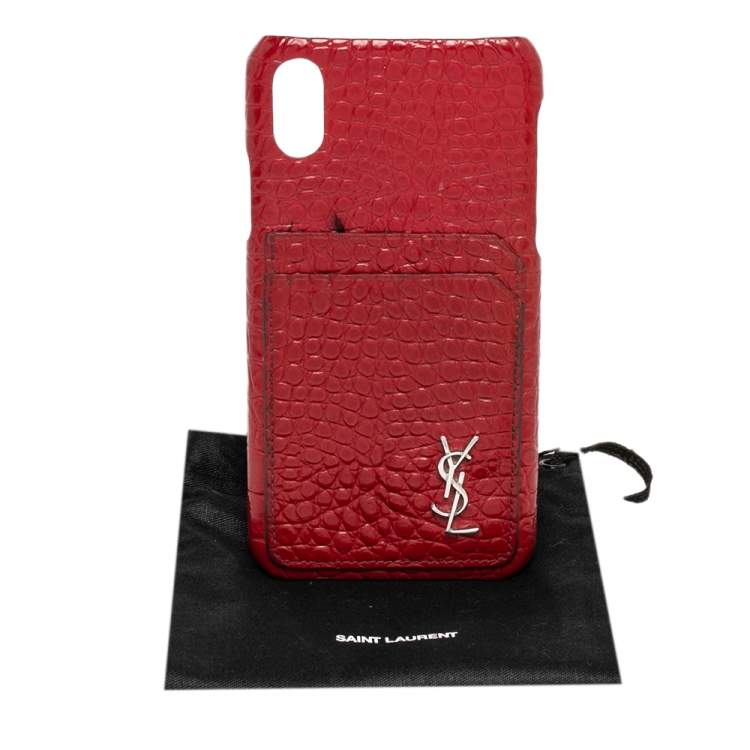 Pre Owned Saint Laurent Paris Red Croc Embossed Leather iPhone XS Max Case