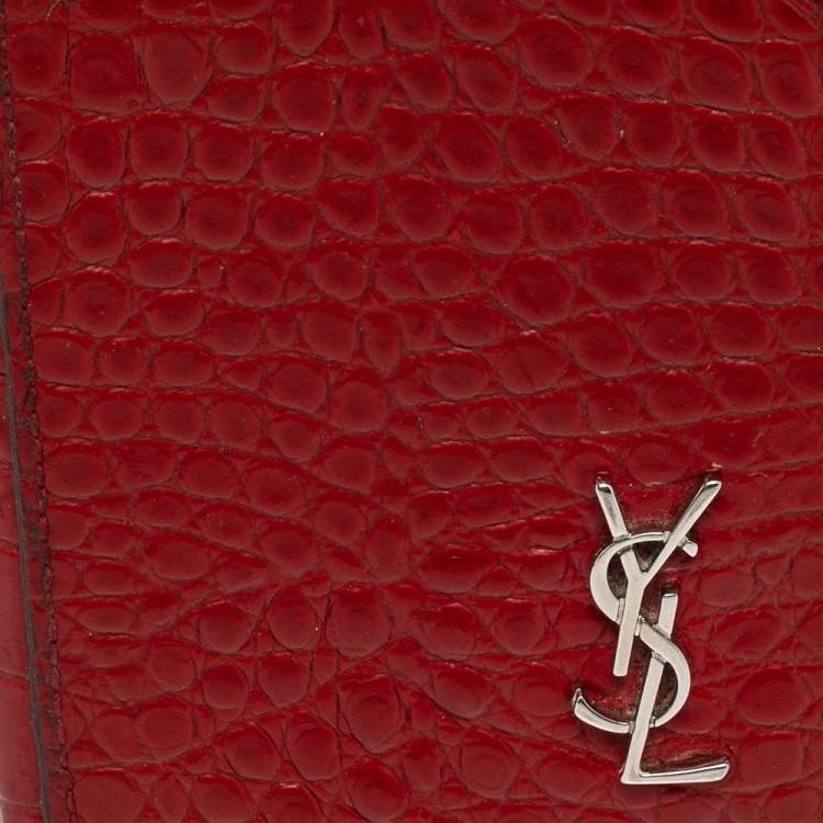 Pre Owned Saint Laurent Paris Red Croc Embossed Leather iPhone XS Max Case