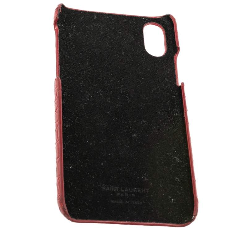 Pre Owned Saint Laurent Paris Red Croc Embossed Leather iPhone XS Max Case