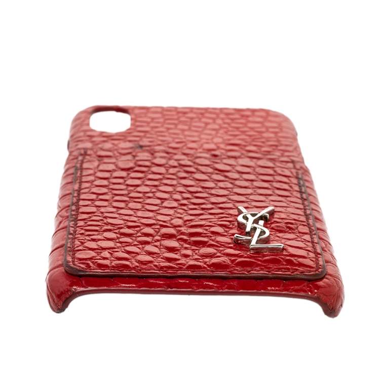 Pre Owned Saint Laurent Paris Red Croc Embossed Leather iPhone XS Max Case