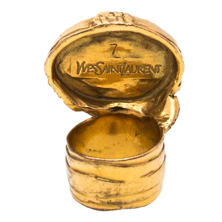 Pre Owned Yves Saint Laurent Pink Cabochon Arty Cocktail Ring Size EU 54.5