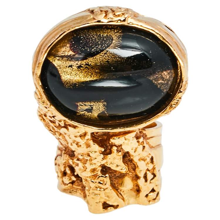 Pre Owned Yves Saint Laurent Black Cabochon Arty Ring Size 54.5