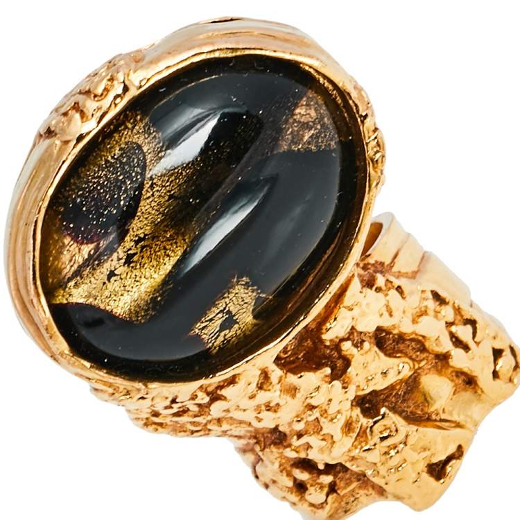 Pre Owned Yves Saint Laurent Black Cabochon Arty Ring Size 54.5