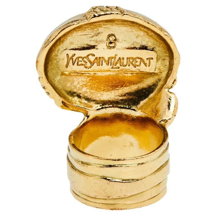 مملوكة مسبقًا Yves Saint Laurent Blue Glass Cabochon Arty Ring Size EU 57