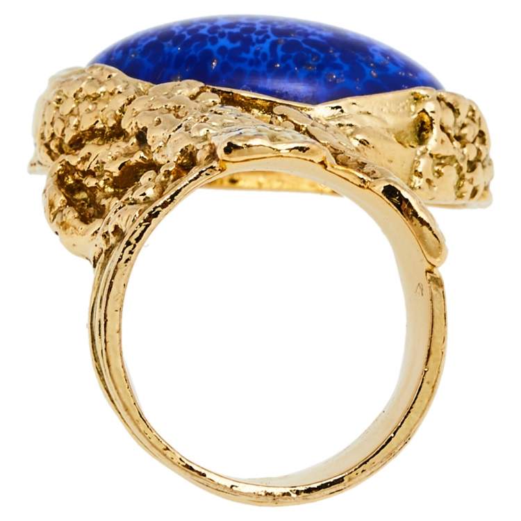 مملوكة مسبقًا Yves Saint Laurent Blue Glass Cabochon Arty Ring Size EU 57