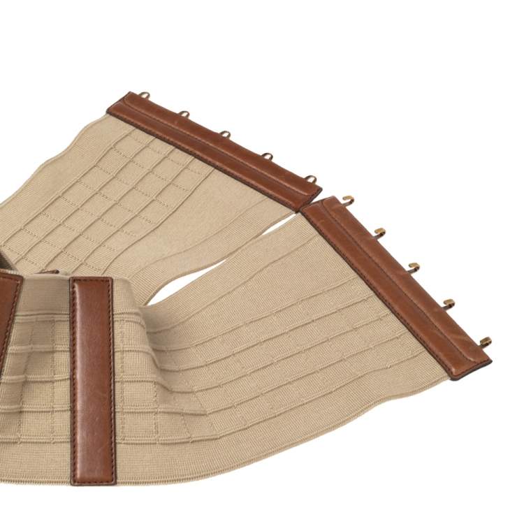 Pre Owned Yves Saint Laurent Beige/Brown Leather and Elastic Waist Belt Medium