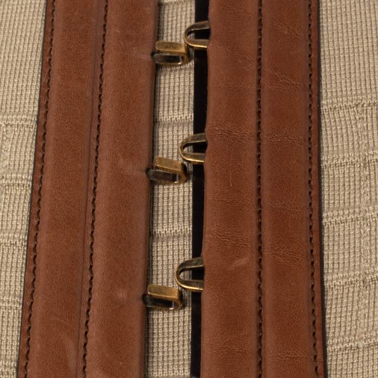 Pre Owned Yves Saint Laurent Beige/Brown Leather and Elastic Waist Belt Medium
