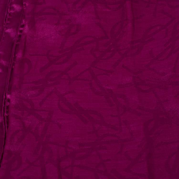 Pre Owned Yves Saint Laurent Purple Monogram Cotton & Silk Scarf