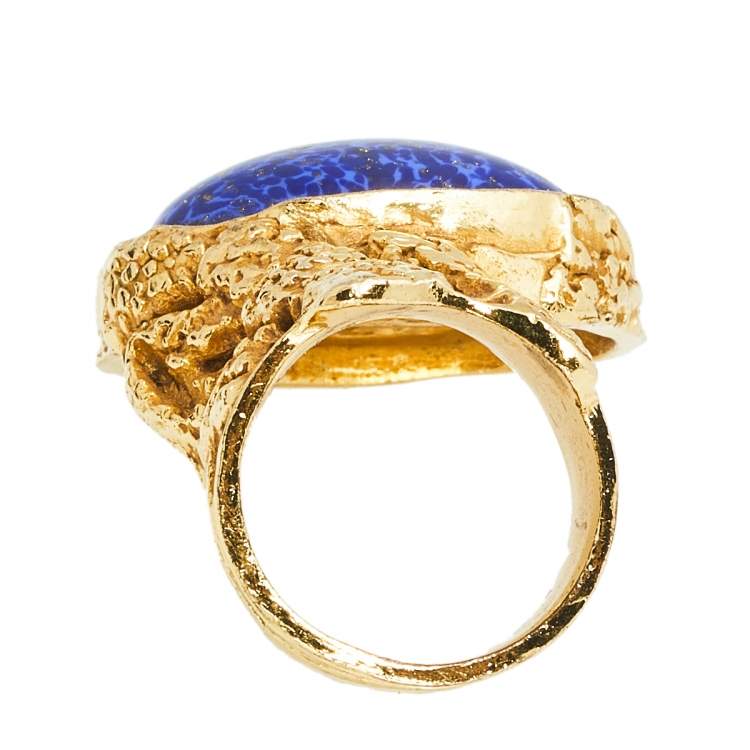 Pre Owned Yves Saint Laurent Blue Glass Cabochon Arty Ring Size EU 54.5