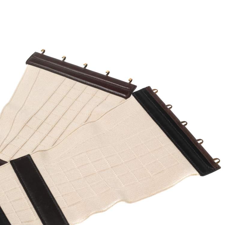 Pre Owned Yves Saint Laurent Beige/Brown Leather and Elastic Hook Corset Waist Belt S