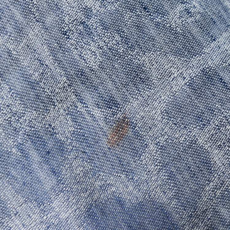 Pre Owned Yves Saint Laurent Blue Patterned Linen & Cotton Scarf