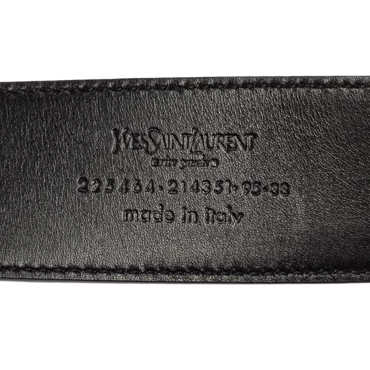 Pre Owned Yves Saint Laurent Grey/Black Leather Monogram Round Belt 95CM